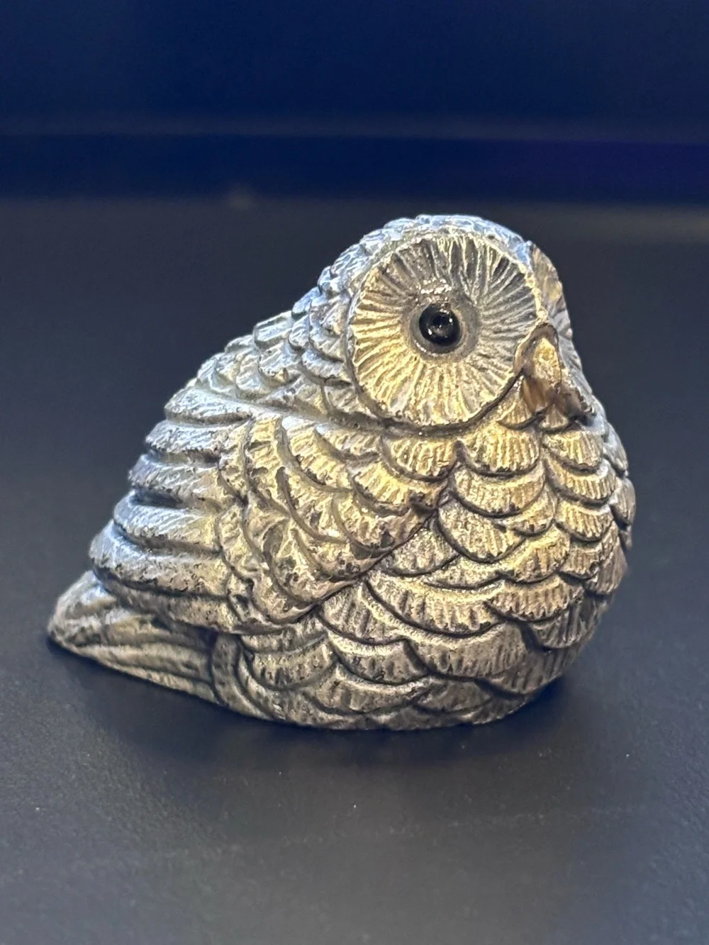 Vintage Peltro Italy Pewter Owl Figurine with Black Glass Eyes